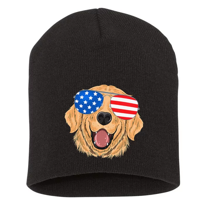 Patriotic Golden Retriever Dog 4th of july Gift Short Acrylic Beanie