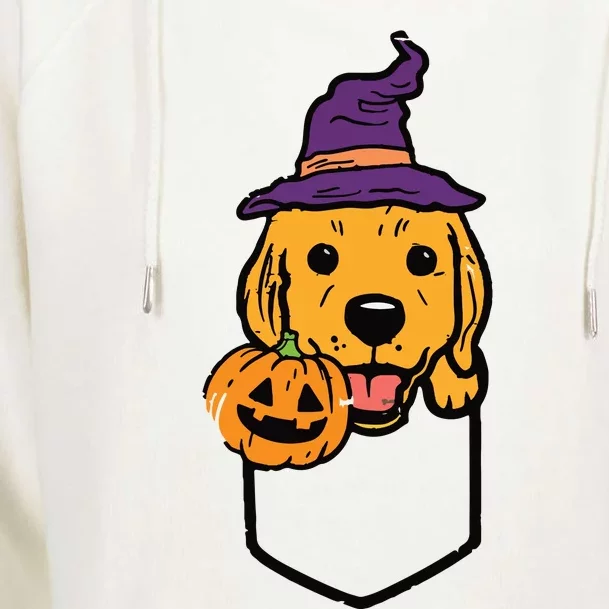 Pocket Golden Retriever Witch Halloween Dog Women Womens Funnel Neck Pullover Hood