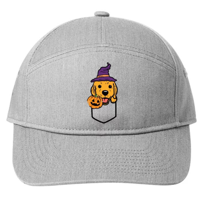 Pocket Golden Retriever Witch Halloween Dog Women 7-Panel Snapback Hat