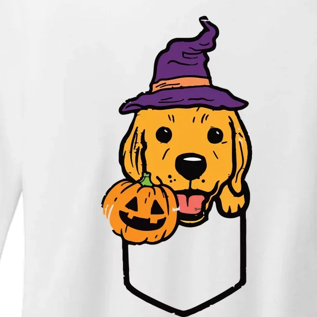 Pocket Golden Retriever Witch Halloween Dog Women Womens CVC Long Sleeve Shirt