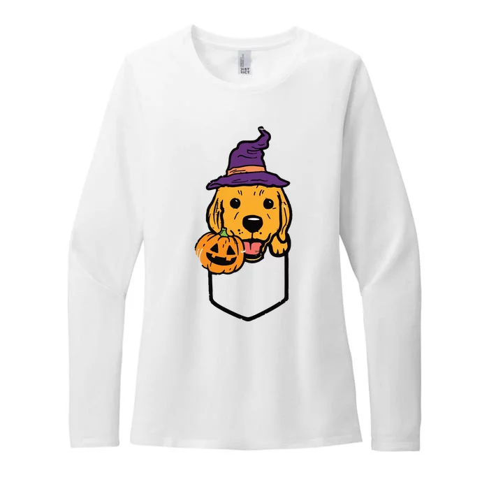 Pocket Golden Retriever Witch Halloween Dog Women Womens CVC Long Sleeve Shirt