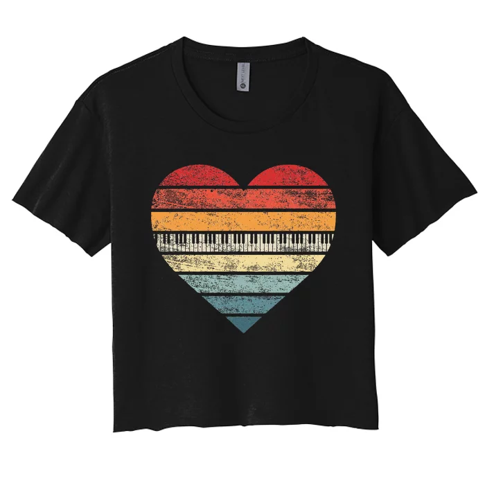 Pianist Gifts Retro Sunset Piano Keyboard Player Women's Crop Top Tee