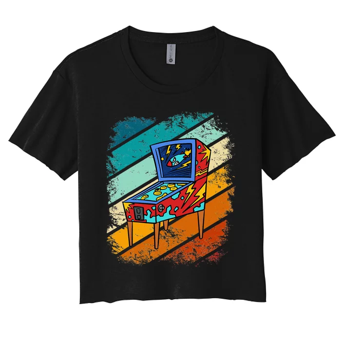 Pinball Gamer Retro Classic Arcade Machine Pin Ball Women's Crop Top Tee