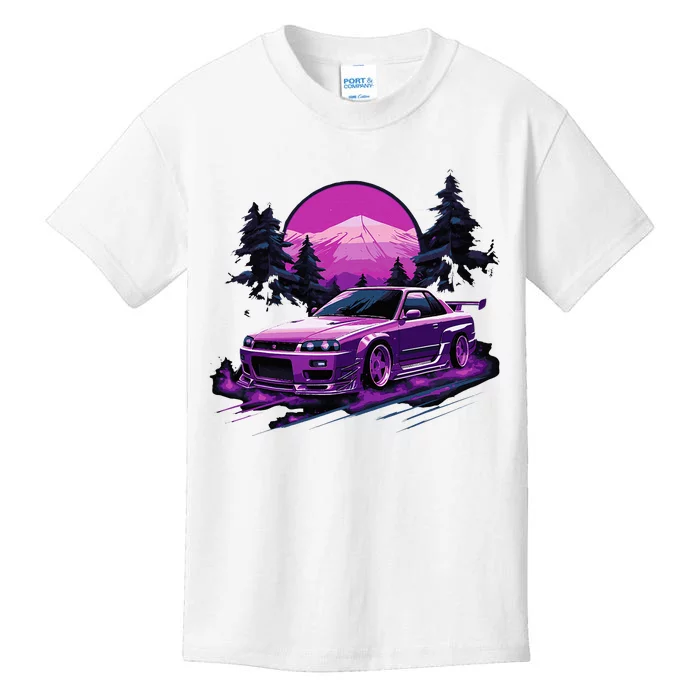 Purple Gt R 34 Skyline Jdm Car Enthusiast Kids T-Shirt