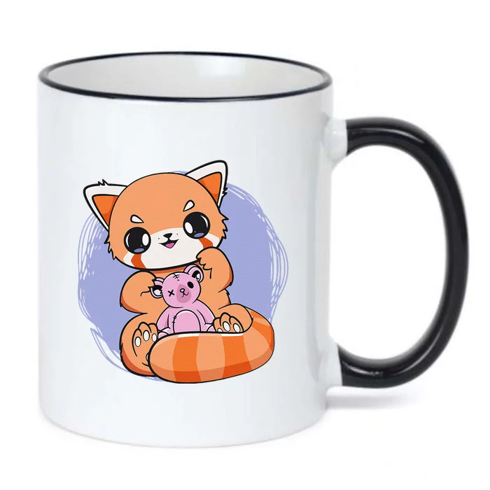 Pastel Goth Red Panda With Baby Teddy Bear Toy Cute Chibi Black Color Changing Mug