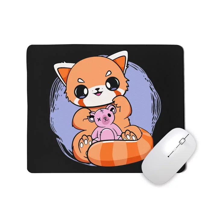 Pastel Goth Red Panda With Baby Teddy Bear Toy Cute Chibi Mousepad