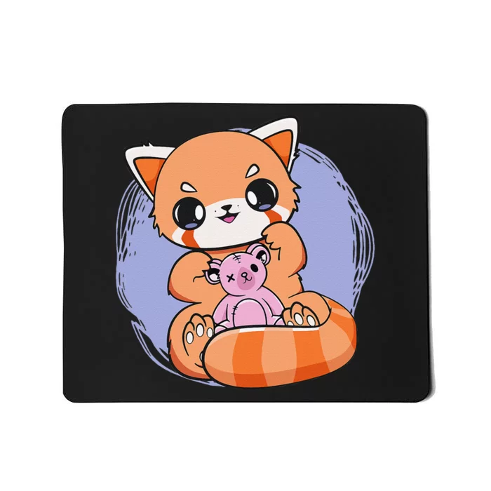 Pastel Goth Red Panda With Baby Teddy Bear Toy Cute Chibi Mousepad