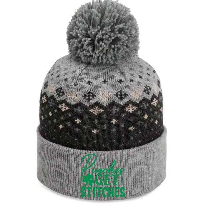 Pinches Get Stitches Funny St. Patrick's Day The Baniff Cuffed Pom Beanie