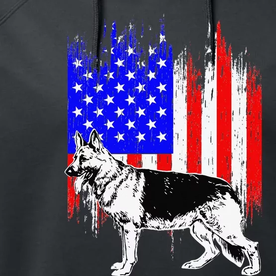 Patriotic German Shepherd American Flag Dog Lover Gift Performance Fleece Hoodie