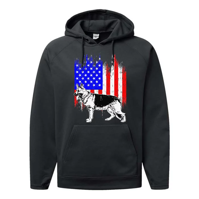 Patriotic German Shepherd American Flag Dog Lover Gift Performance Fleece Hoodie