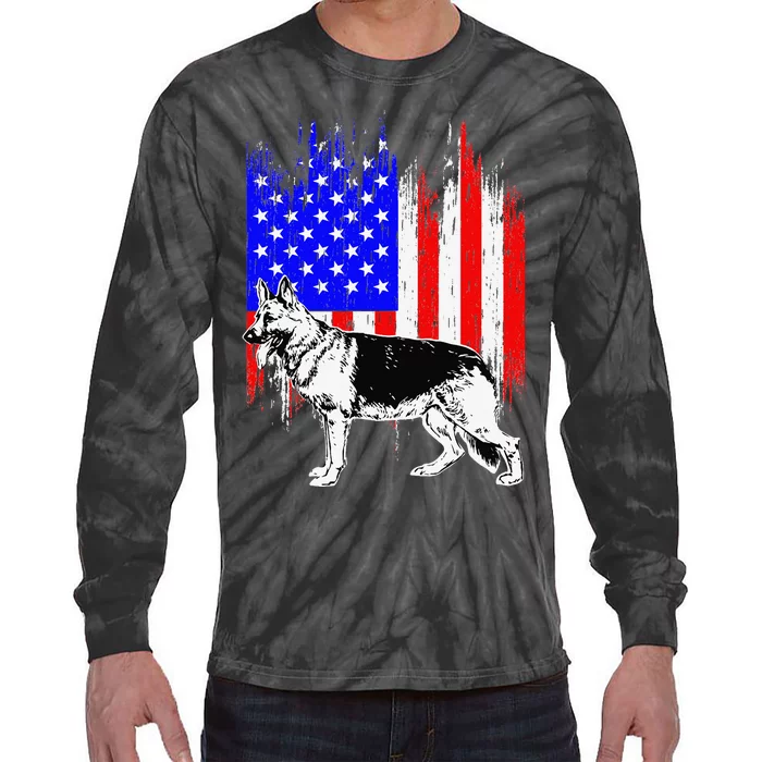 Patriotic German Shepherd American Flag Dog Lover Gift Tie-Dye Long Sleeve Shirt