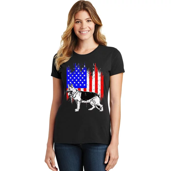 Patriotic German Shepherd American Flag Dog Lover Gift Women's T-Shirt