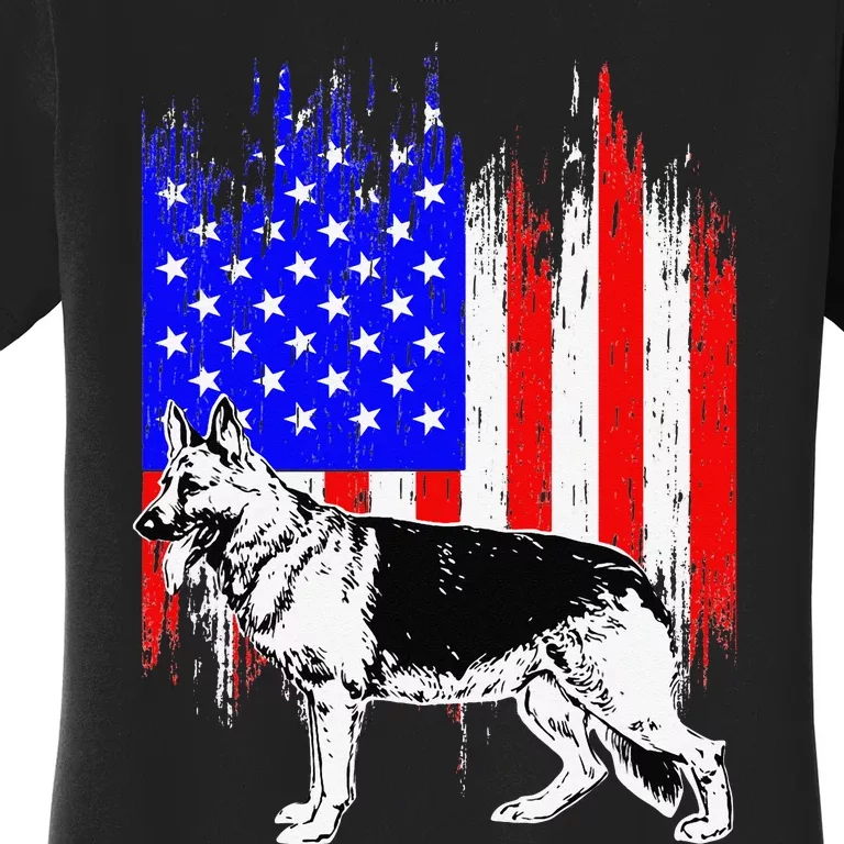 Patriotic German Shepherd American Flag Dog Lover Gift Women's T-Shirt