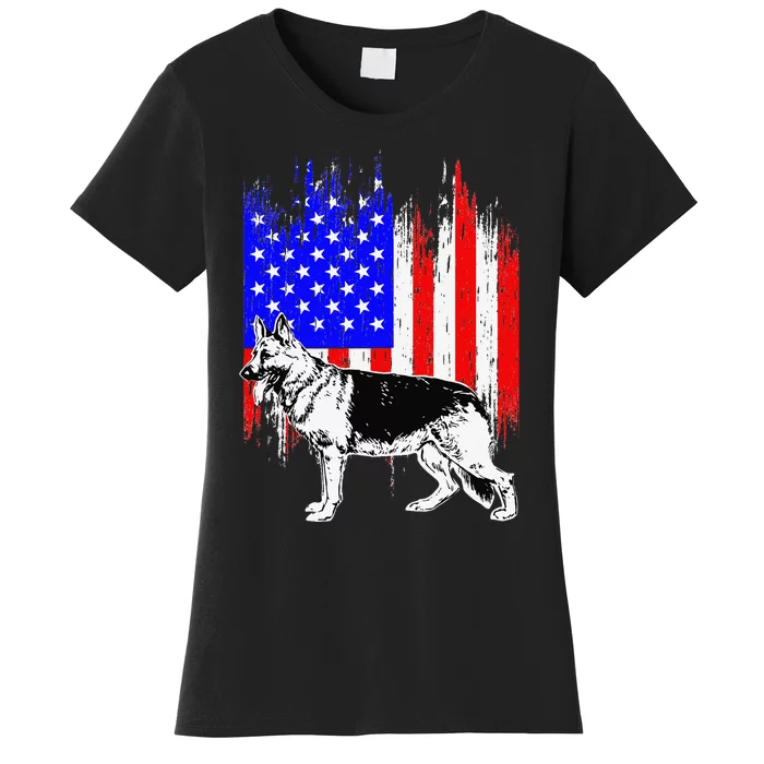 Patriotic German Shepherd American Flag Dog Lover Gift Women's T-Shirt