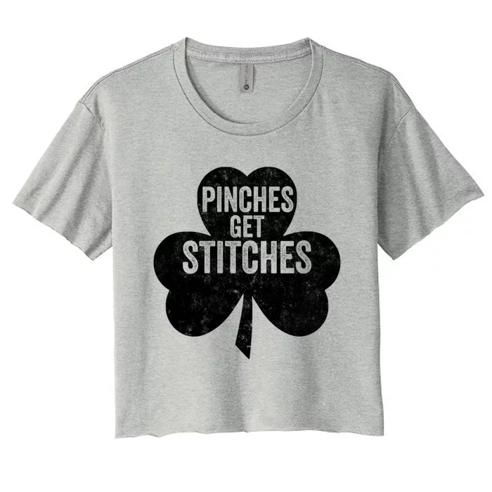 Pinches Get Stitches Funny St. Patrick's Day Women's Crop Top Tee