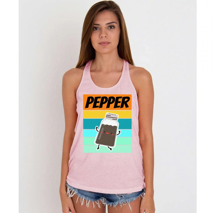 Pepper Gift Salt Halloween Costume Idea Couple Matching Cute Gift Women's Knotted Racerback Tank