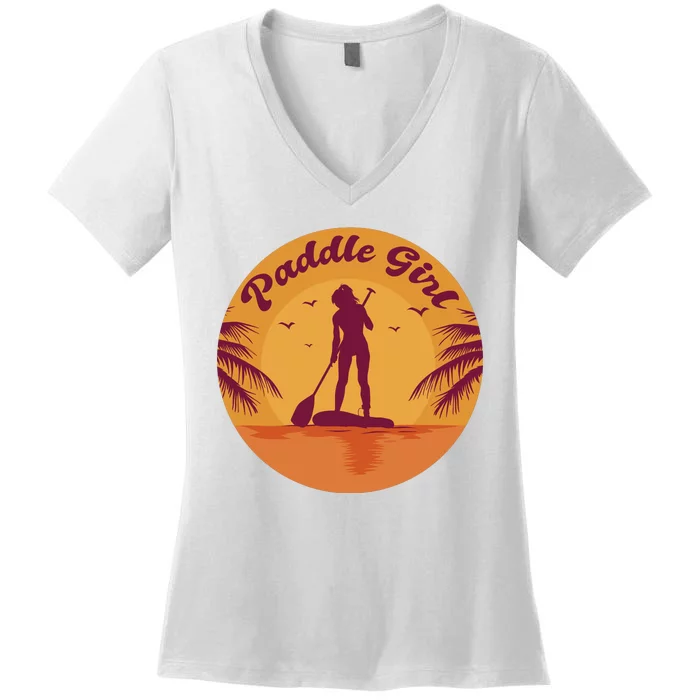 Paddle Girl Sunset Sport Women's V-Neck T-Shirt