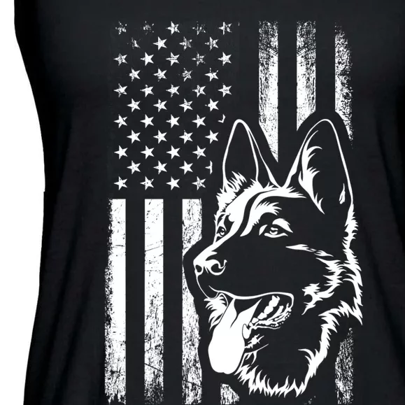 Patriotic German Shepherd AMERICAN FLAG Dog Lover Gift TShirt Ladies Essential Flowy Tank