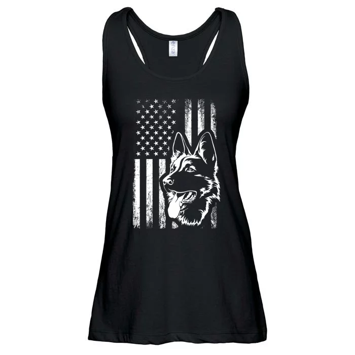 Patriotic German Shepherd AMERICAN FLAG Dog Lover Gift TShirt Ladies Essential Flowy Tank