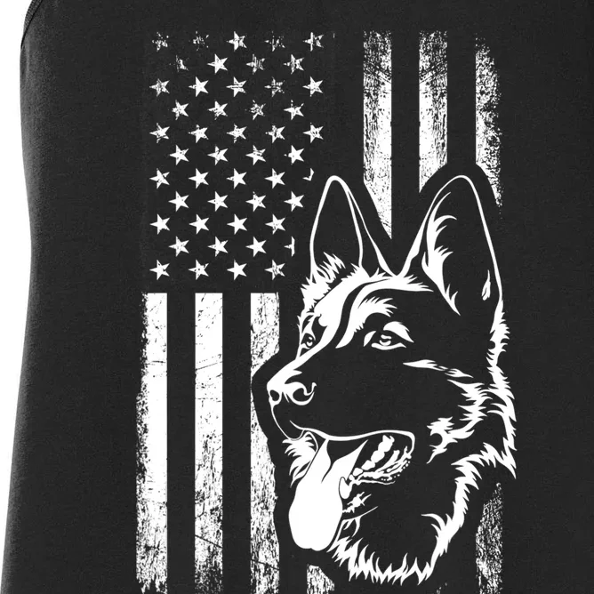 Patriotic German Shepherd AMERICAN FLAG Dog Lover Gift TShirt Women's Racerback Tank