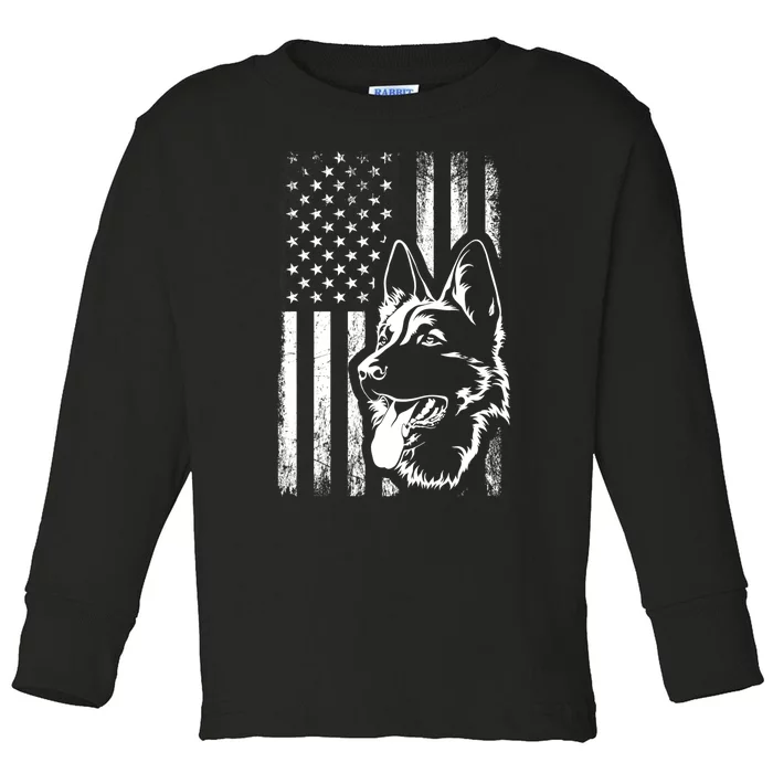 Patriotic German Shepherd AMERICAN FLAG Dog Lover Gift TShirt Toddler Long Sleeve Shirt