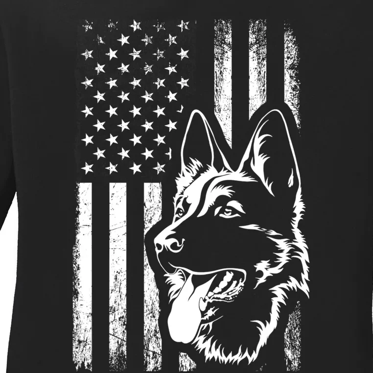 Patriotic German Shepherd AMERICAN FLAG Dog Lover Gift TShirt Ladies Long Sleeve Shirt