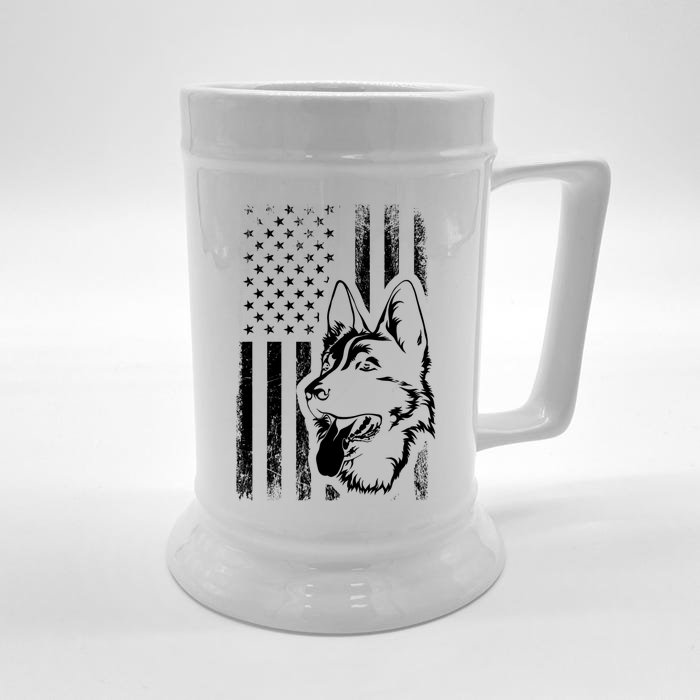 Patriotic German Shepherd AMERICAN FLAG Dog Lover Gift TShirt Front & Back Beer Stein