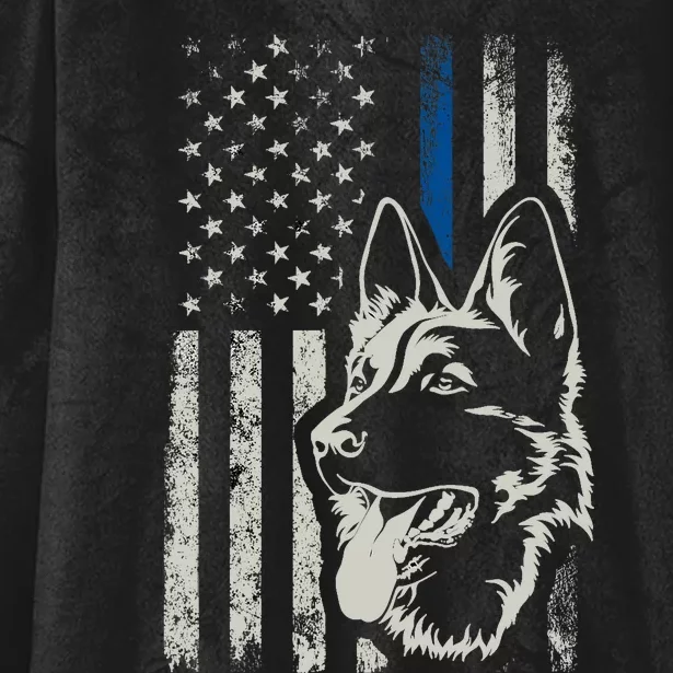 Patriotic German Shepherd K9 Unit Thin Blue Line Police Gift Hooded Wearable Blanket