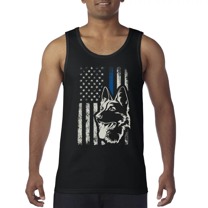 Patriotic German Shepherd K9 Unit Thin Blue Line Police Gift Tank Top