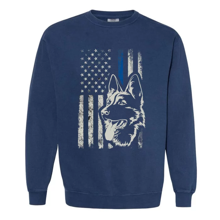 Patriotic German Shepherd K9 Unit Thin Blue Line Police Gift Garment-Dyed Sweatshirt