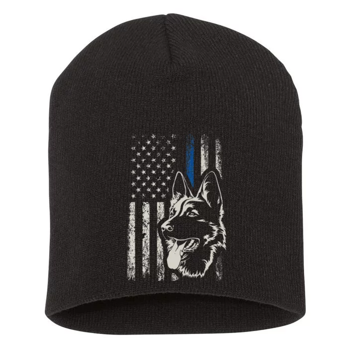 Patriotic German Shepherd K9 Unit Thin Blue Line Police Gift Short Acrylic Beanie