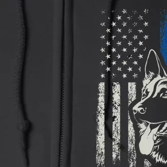 Patriotic German Shepherd K9 Unit Thin Blue Line Police Gift Full Zip Hoodie