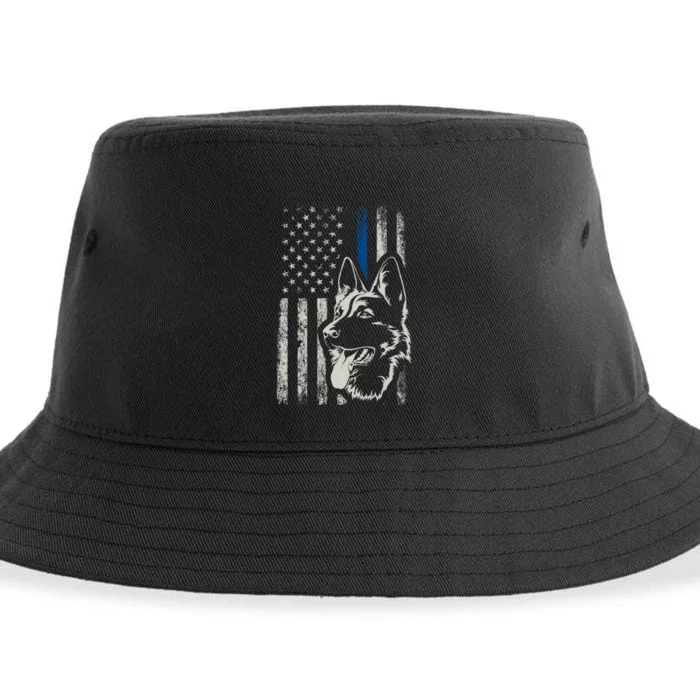 Patriotic German Shepherd K9 Unit Thin Blue Line Police Gift Sustainable Bucket Hat