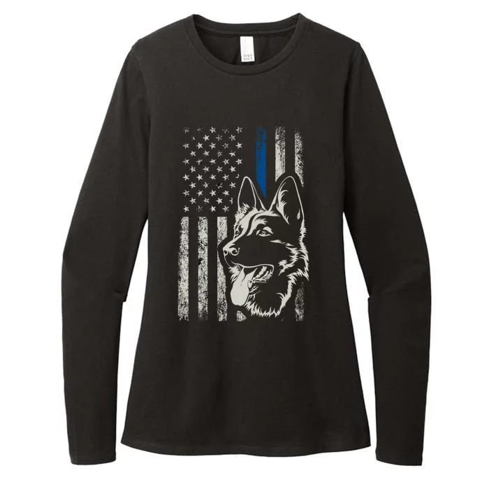 Patriotic German Shepherd K9 Unit Thin Blue Line Police Gift Womens CVC Long Sleeve Shirt