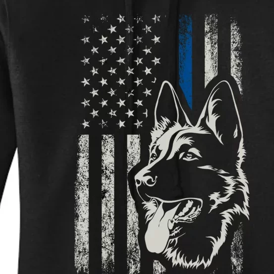 Patriotic German Shepherd K9 Unit Thin Blue Line Police Gift Women's Pullover Hoodie