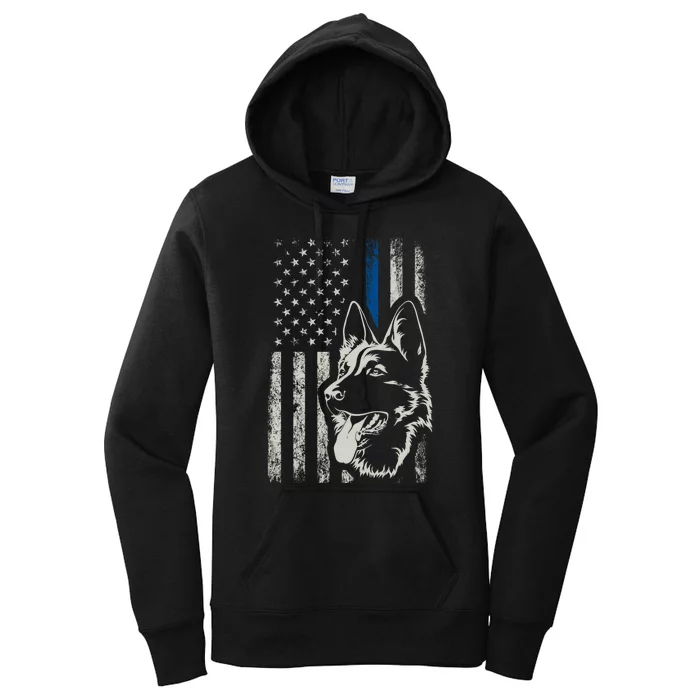 Patriotic German Shepherd K9 Unit Thin Blue Line Police Gift Women's Pullover Hoodie