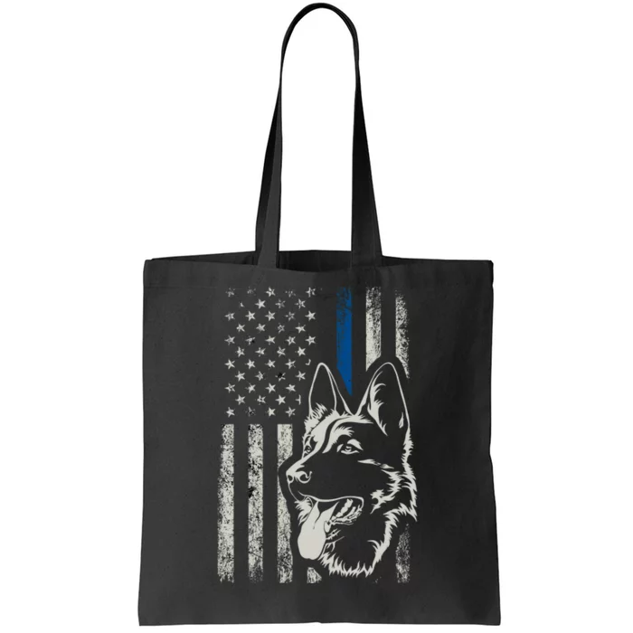 Patriotic German Shepherd K9 Unit Thin Blue Line Police Gift Tote Bag