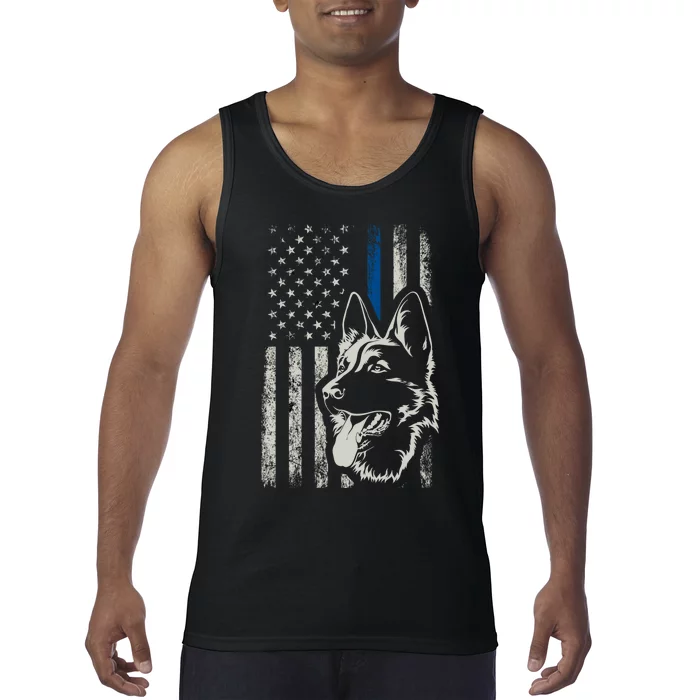 Patriotic German Shepherd K9 Unit Thin Blue Line Police Gift Tank Top