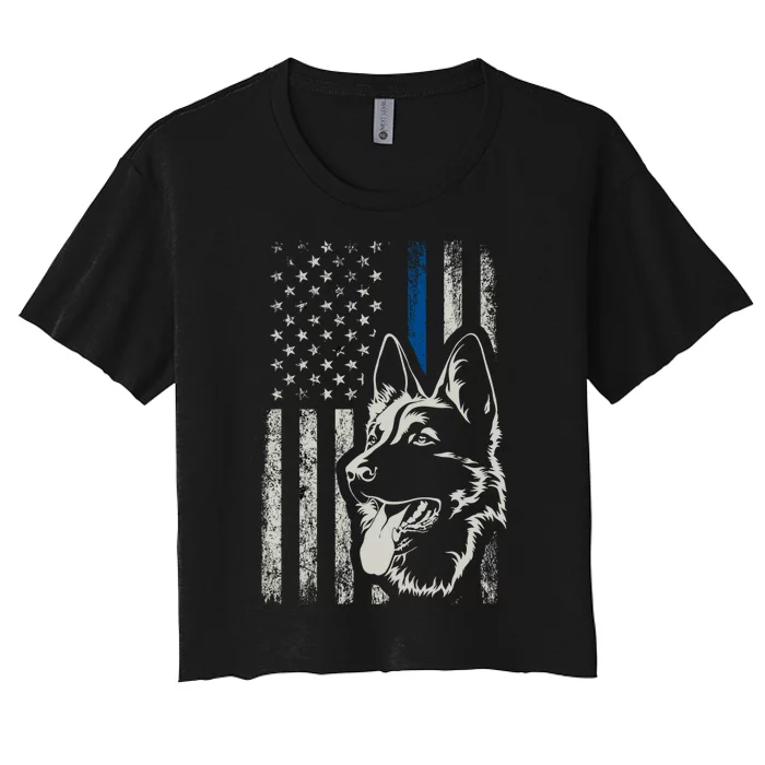 Patriotic German Shepherd K9 Unit Thin Blue Line Police Gift Women's Crop Top Tee