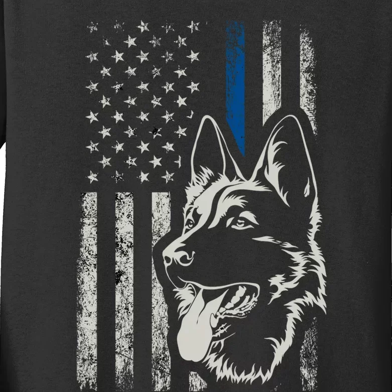 Patriotic German Shepherd K9 Unit Thin Blue Line Police Gift Kids Long Sleeve Shirt