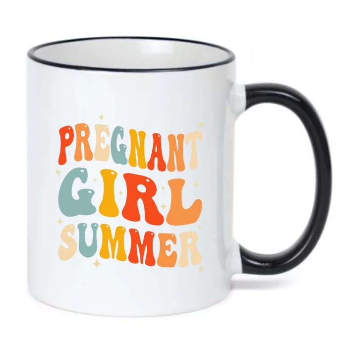 Pregnant Girl Summer Baby Announcement Pregnancy Reveal Black Color Changing Mug