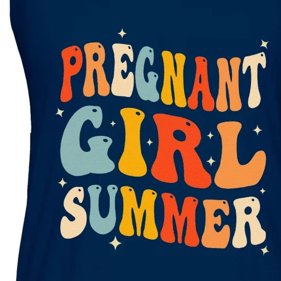 Pregnant Girl Summer Baby Announcement Pregnancy Reveal Ladies Essential Flowy Tank