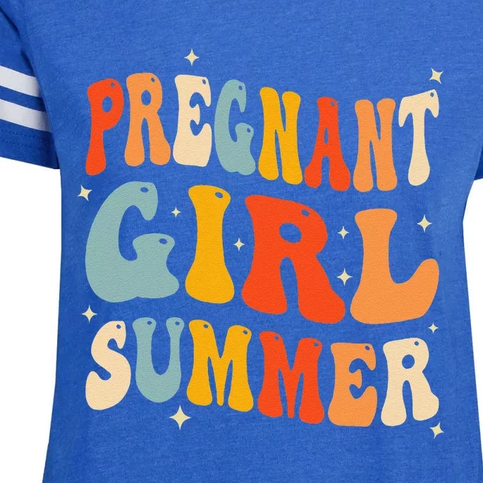 Pregnant Girl Summer Baby Announcement Pregnancy Reveal Enza Ladies Jersey Football T-Shirt