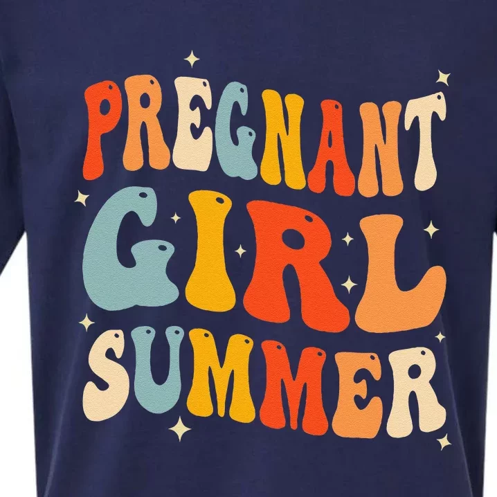 Pregnant Girl Summer Baby Announcement Pregnancy Reveal Sueded Cloud Jersey T-Shirt