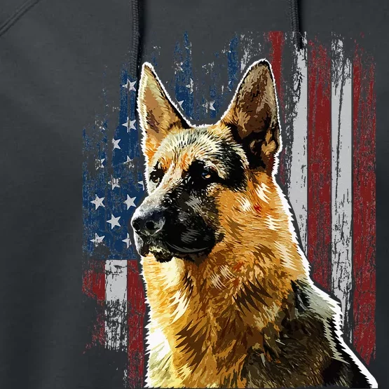 Patriotic German Shepherd American Flag Dog Gift Men Women Performance Fleece Hoodie