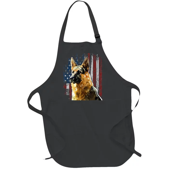 Patriotic German Shepherd American Flag Dog Gift Men Women Full-Length Apron With Pocket