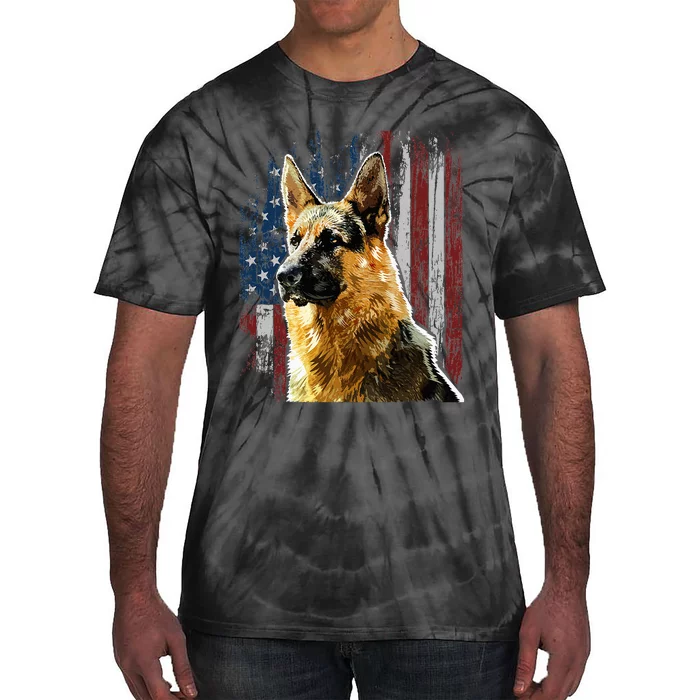 Patriotic German Shepherd American Flag Dog Gift Men Women Tie-Dye T-Shirt