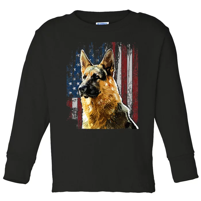 Patriotic German Shepherd American Flag Dog Gift Men Women Toddler Long Sleeve Shirt