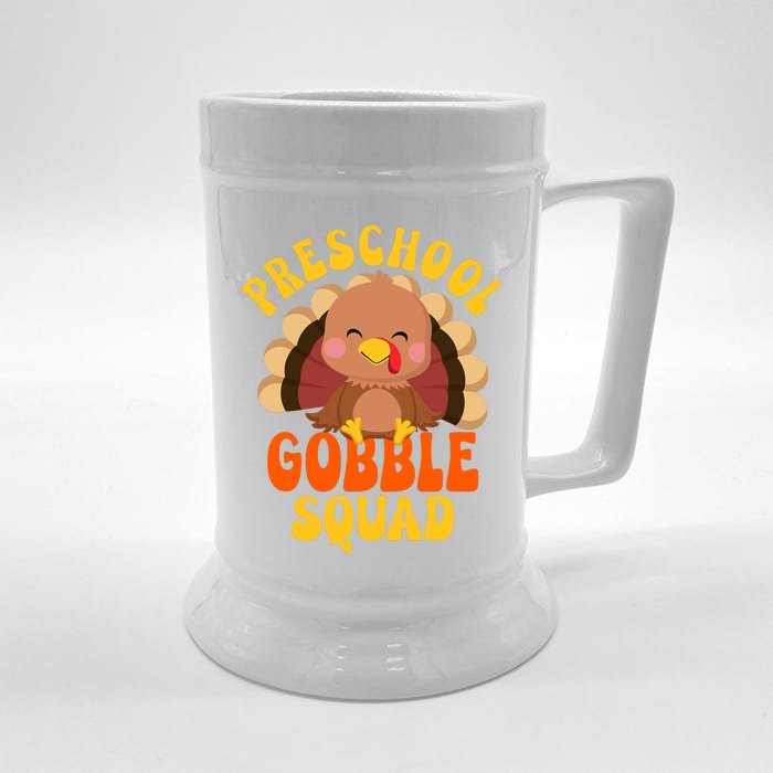 Preschool Gobble Squad Cute Turkey Thanksgiving Teacher Front & Back Beer Stein