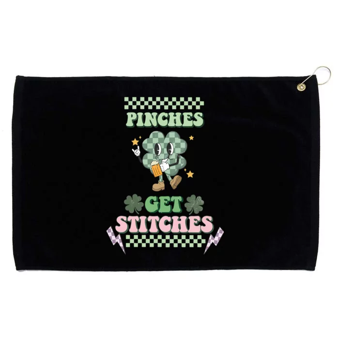 Pinches Get Stitches St Patricks Days Lucky Vibes Clover Irish Drinking Team Grommeted Golf Towel